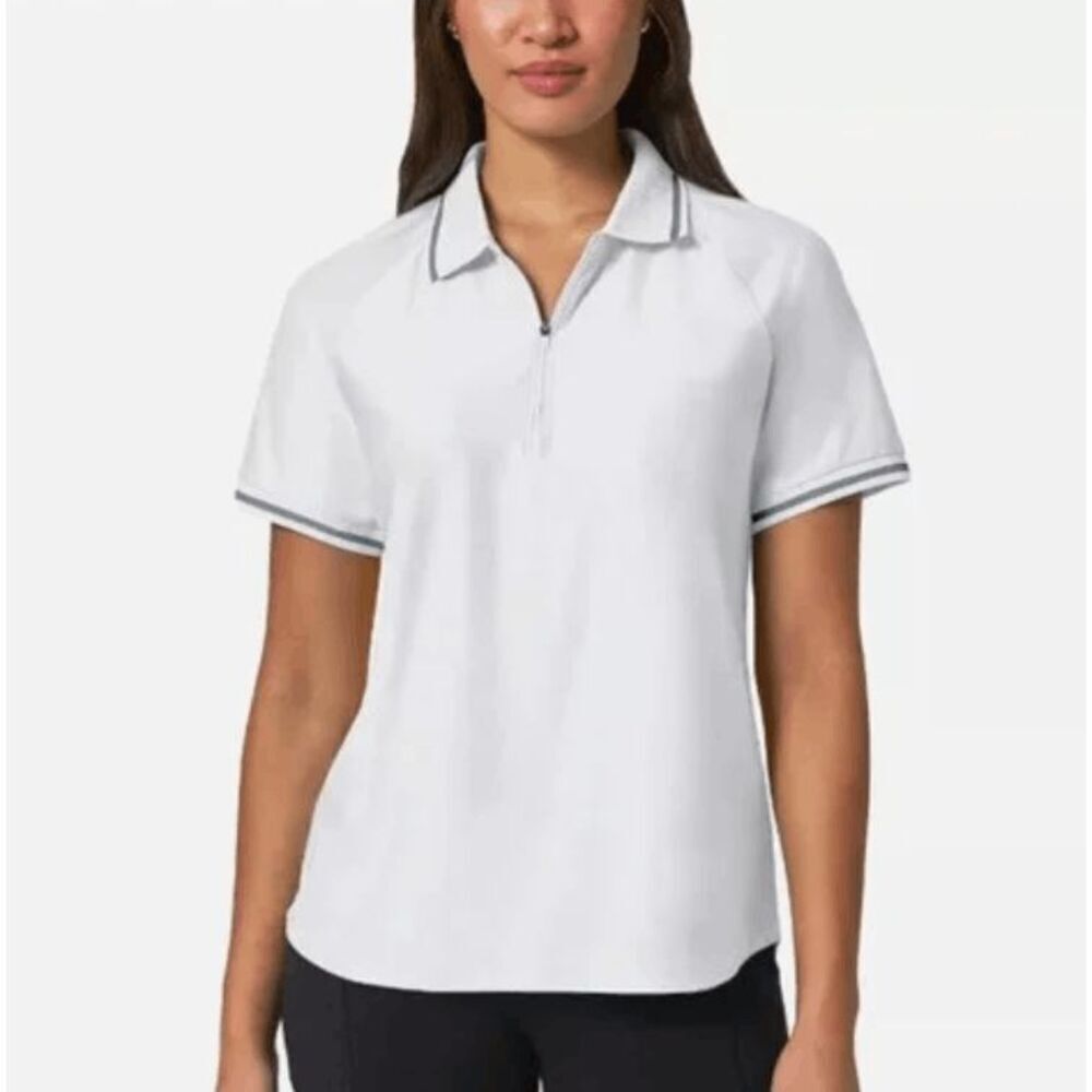 Mondetta 1/4 Zip Polo Shirt White with Gray Cuff and Collar Pintucks Size Small